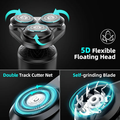 Electric Shaver for Men, 2 in 1 Cordless Rechargeable Electric Razor with Beard Trimmer, IPX7 Waterproof, Black